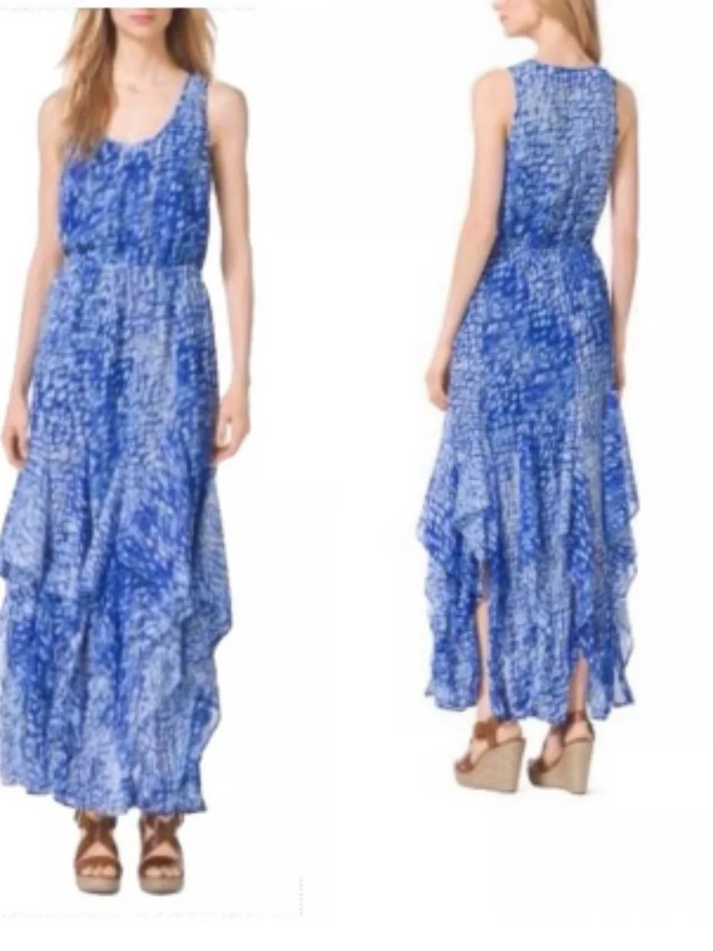 Michael Kors Blue and White Tiered Maxi Dress